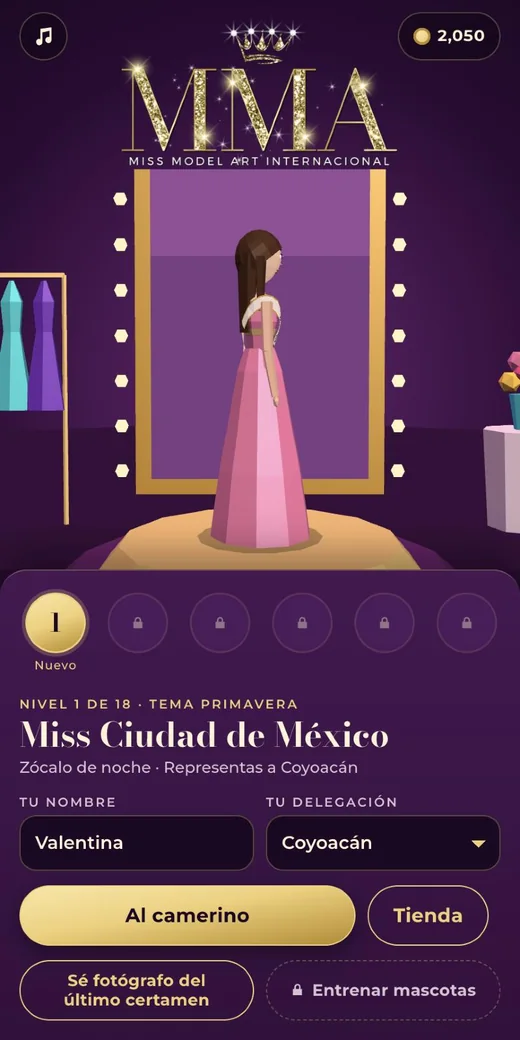 Pantalla de Miss Model Art Internacional
